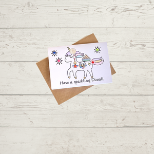 Make-your-own Diwali Dinosaur and Unicorn Cards -4pk