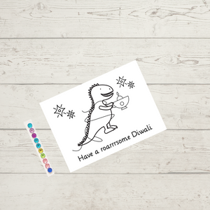Make-your-own Diwali Dinosaur Cards - 4pk